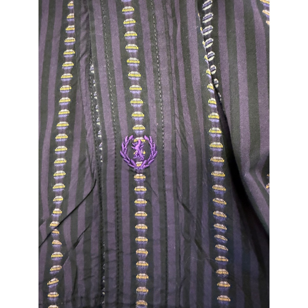 Bugatchi Uomo‎ Mens XL Purple Black Striped Embroidered Long Sleeve Button Shirt - Picture 7 of 8
